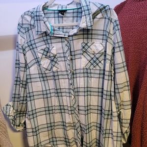 Torrid, Size 2, white blue check, flannel, plaid, button down.